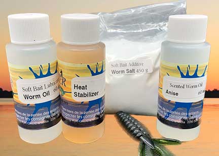 Additives for plastisol worm oil lubricant heat stabilizer scents and worm salt