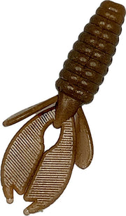 Brown mayfly colour crawfish-shaped fishing lure on a white background